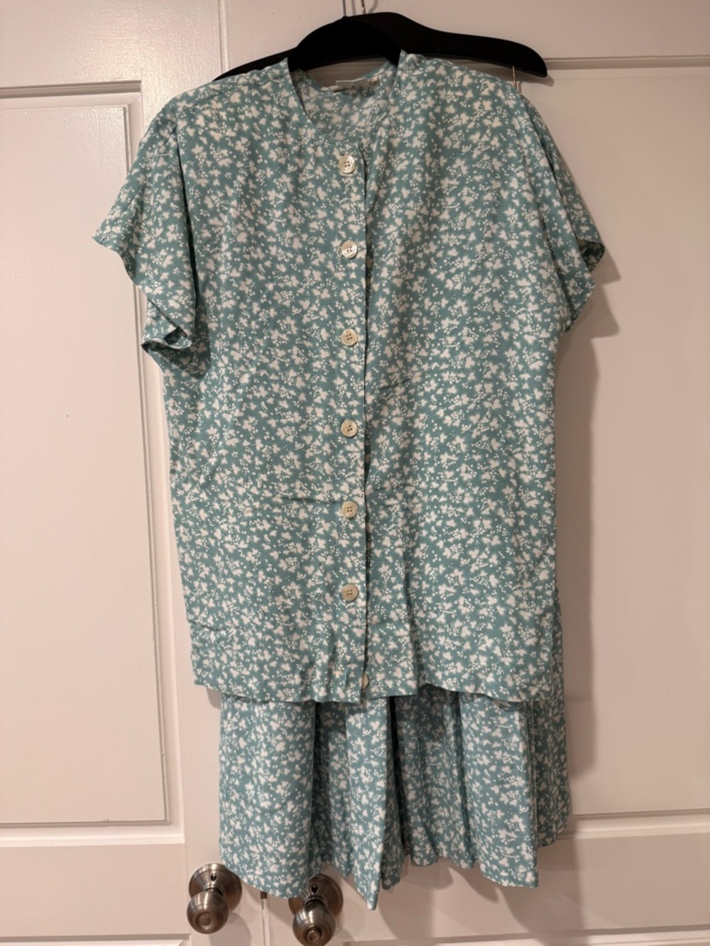 Vintage Ann Taylor Teal Floral Button-Front Two-Piece Set